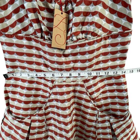 Zac Posen Z Spoke Mini Dress Size 4 Orange Taupe Geometric Stripe Fit Flare RARE - Picture 11 of 16